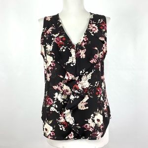 White House Black Market    USED 
Ruffle Floral Blouse     Size XS